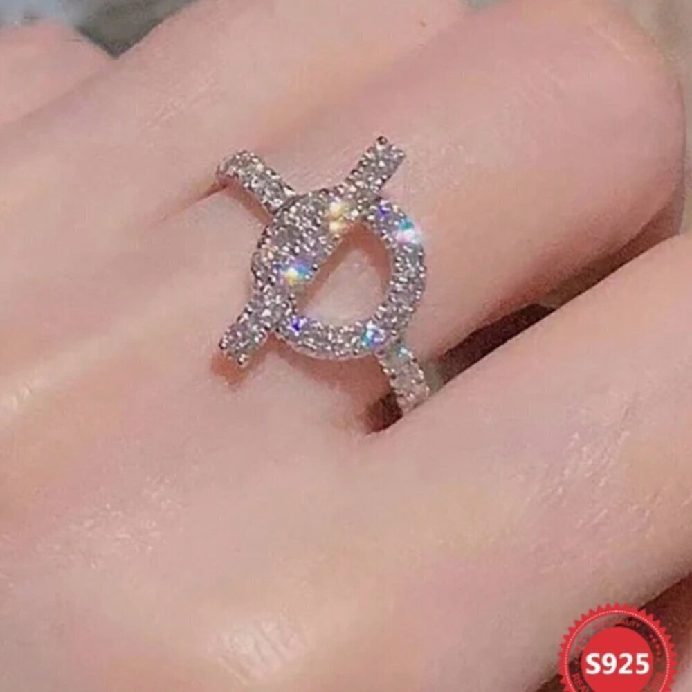 925 Silver Circle with Bar Zirconia Covered Ring Choose Your Size